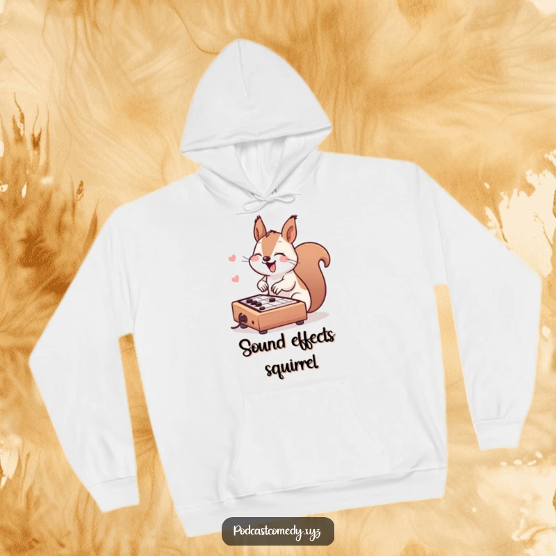 Funny Kawaii Squirrel Hoodie: Adorable squirrel tapping a miniature soundboard with excitement. Warm and fun for music lovers.