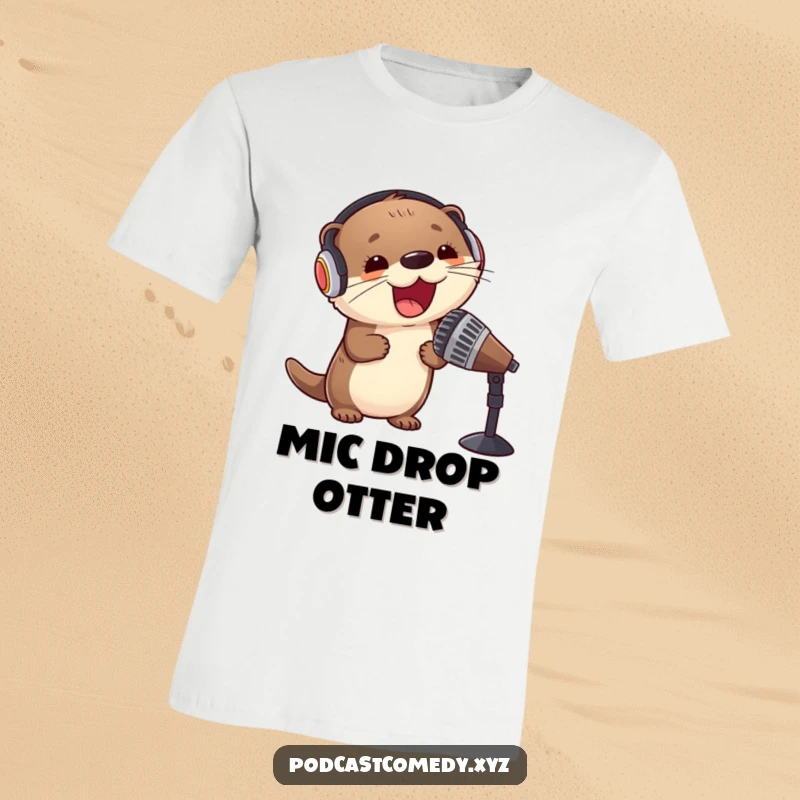 Funny Kawaii Otter T-Shirt: Excited otter DJ with headphones and microphone, symbolizing love for music and fun.